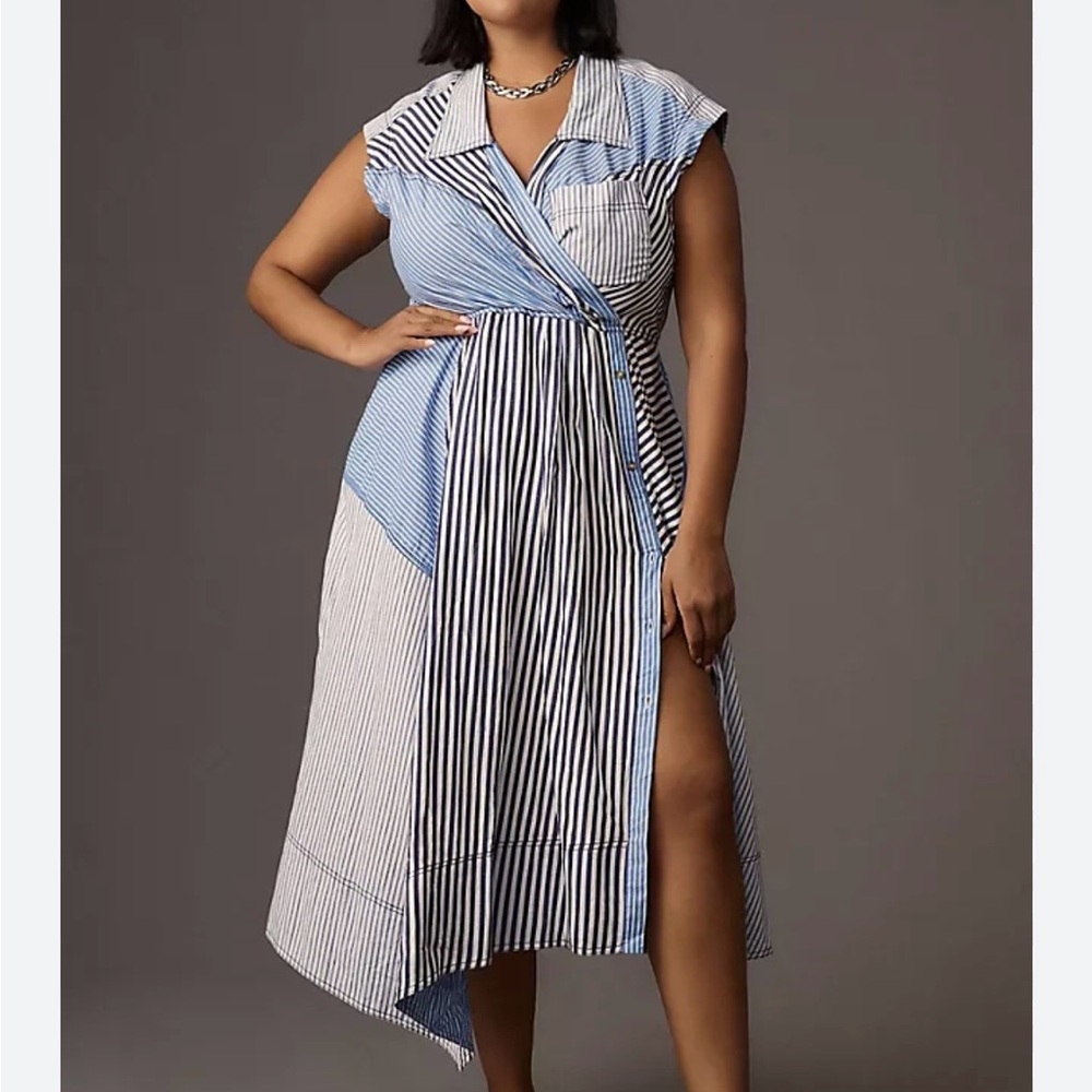 Pilcro Striped Sleeveless Wrap Dress in Blue and White - Picture 4 of 6